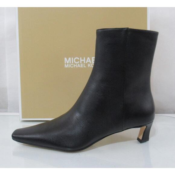 Michael Kors Cosmo Kitten Bootie Ankle Zip Boots Leather Black Size 7 - Picture 2 of 7